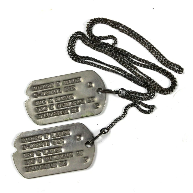 WWII US ARMY Dog Tags W/ Chain Identification Plates Enlisted Man T42 J