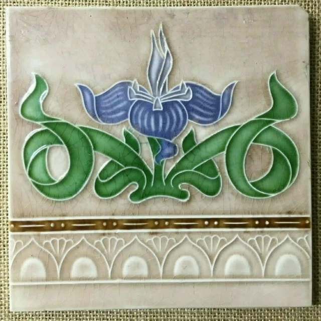 ANTIQUE VINTAGE ART Japan NOUVEAU MAJOLICA TILE C1900 Rare collectible-6 pcs 2