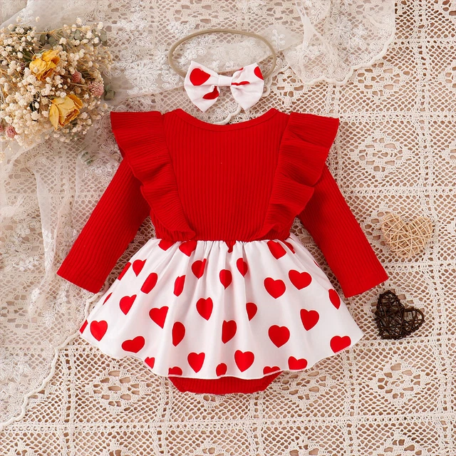 Cuscino abito fascia neonata stampa cuore bambina set abito fascia 5