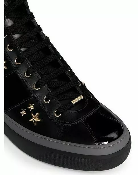 New JIMMY CHOO Belgravia Gold Star Stud Leather Hi Top Sneakers Black 40 42 2
