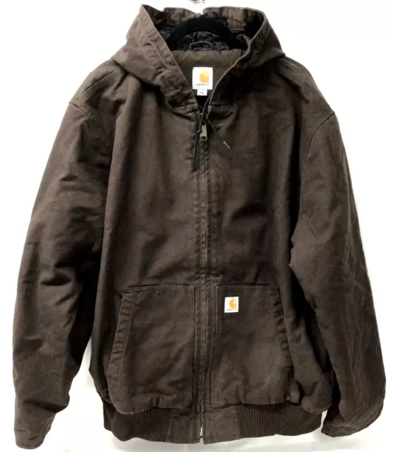 Men's 2XL CARHARTT Jacket Brown Duck Workwear Hooded Full Zip Lined 104050, J130