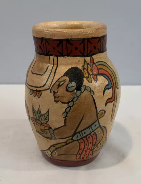 Native Aztec Mayan Inca Latin American Pottery 5" Vase Clay Handmade Painted