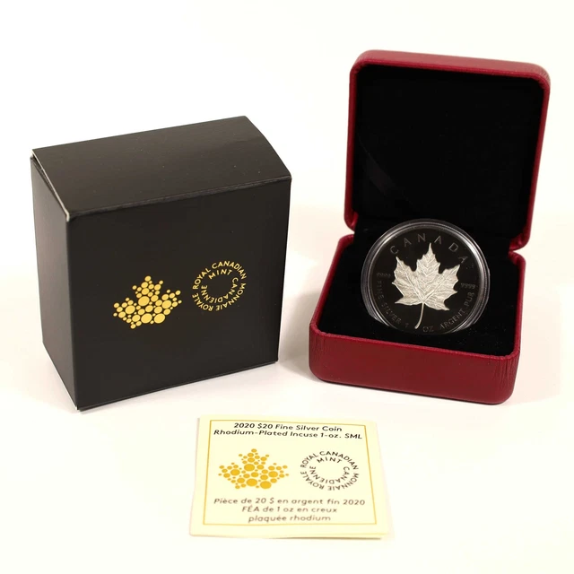 2020 Incused Rhodium/Silver Canadian Maple Leaf COA SKU:CPC2980