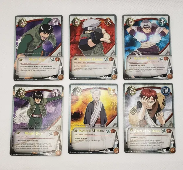 Rare Naruto CCG Gold Text Ninja Cards Choose from Kakashi, Gara, and more NM!
