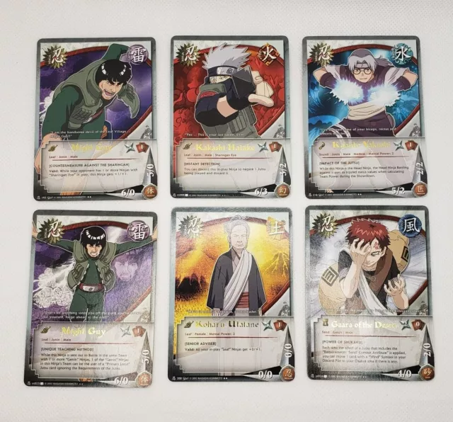 Rare Naruto CCG Gold Text Ninja Cards Choose from Kakashi, Gara, and more NM!