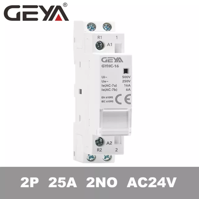 GEYA Modular AC 24V Automatic Contactor 2P 25A 2NO Household Contactor Din Rail