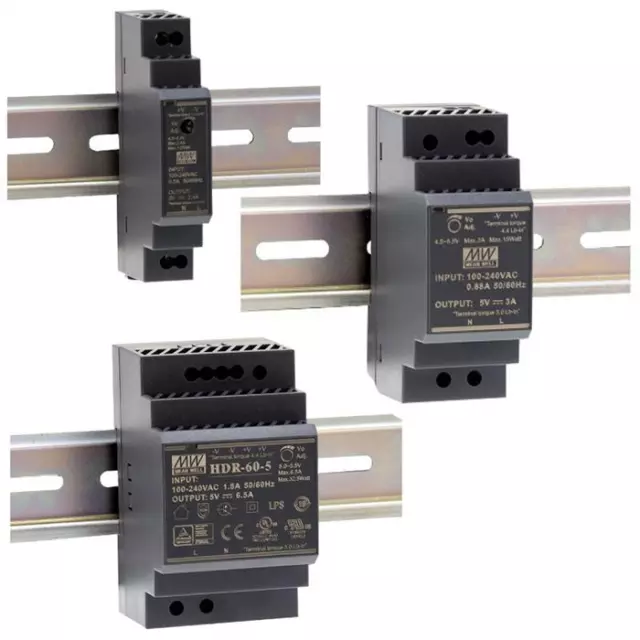 Din-Rail power supply MeanWell HDR-series ; panel mount switching power supplies