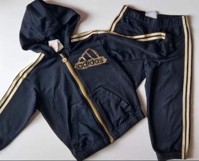 Adidas schwarz & gold gestreift Kleinkind Trainingsanzug Alter 1-2 Jahre
