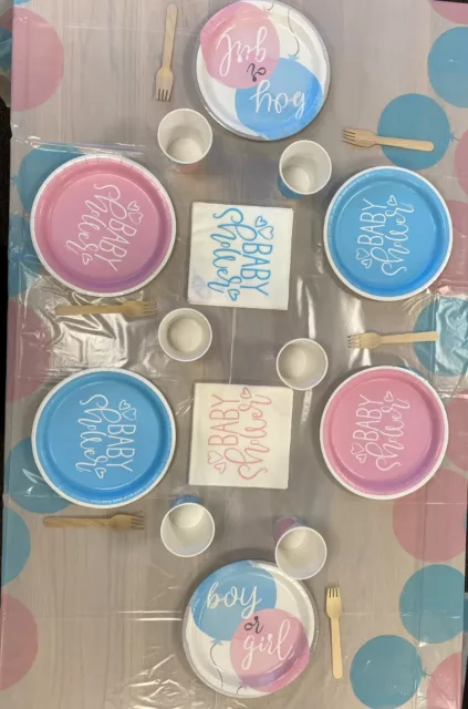 Gender Reveal Baby Shower Tableware New Born Boy Girl Unisex Party Supplies