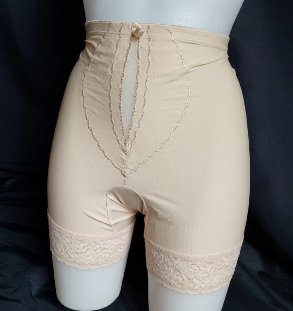 PLAYTEX Vintage 1960s SLIMMING LACY BEIGE LONG LEG GIRDLE SHAPER PANTIES - XL