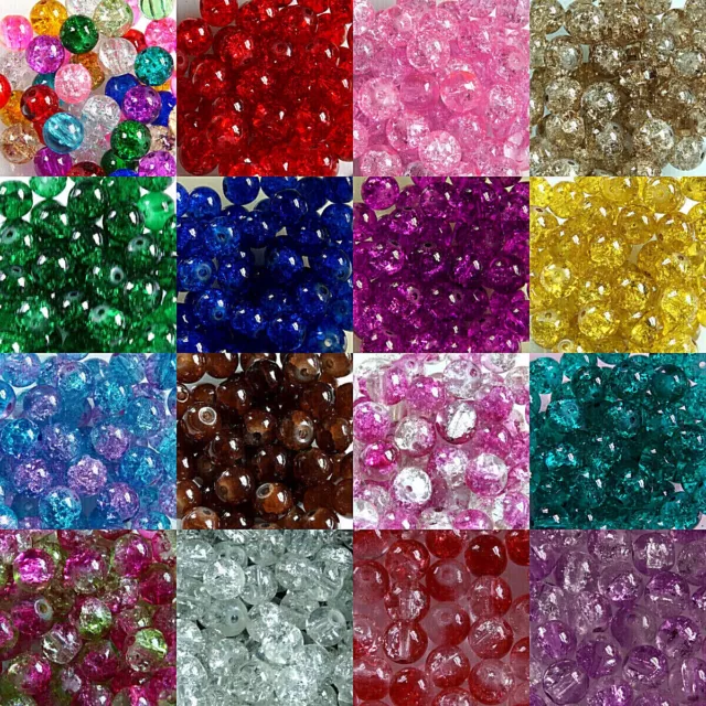 CRACKLE GLASS BEADS ~COLOUR CHOICE~BUY3 GET3 FREE~100x 6mm, 50x 8mm, 25x10mm