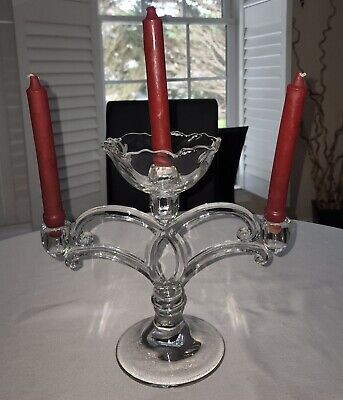 Antique Candelabra,3 arm candle holder with bowl,made by Tiffin Glassin1915,Rare