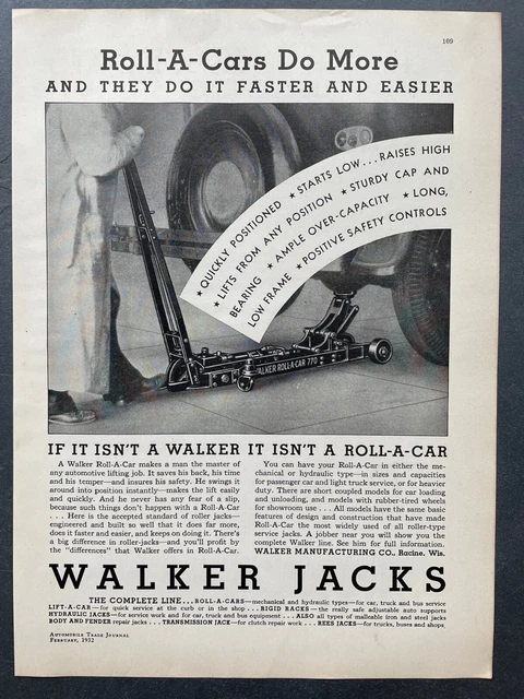 1932 WALKER ROLL-A-CAR Jacks Original Print Ad Tool 1930s Vintage