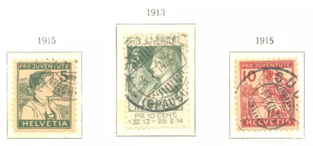 Schweiz, 1913/15, Pro Juventute, Mi 117, 128, 129, WZ 1, 130 Euro+