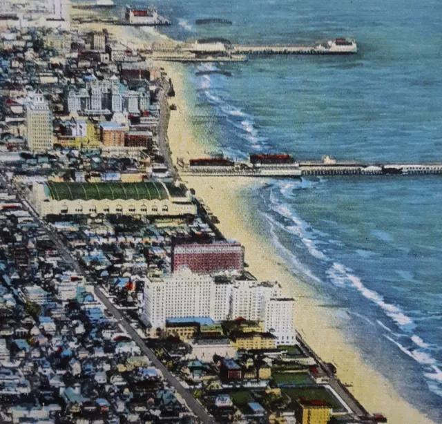 Airplane View Of Atlantic City's Convention Hall, Boardwalk Hotels & Piers. N.J.