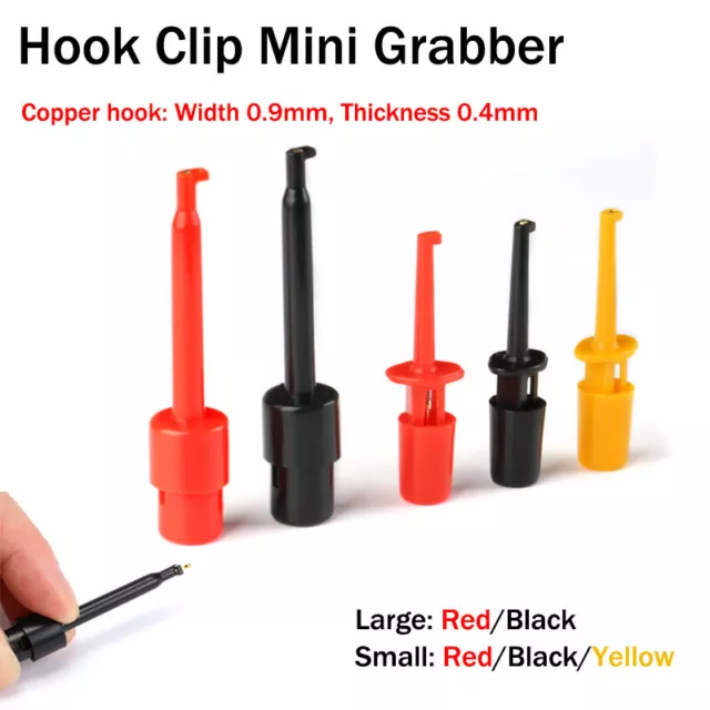 Test Probe Lead Wire Kit Hook Clip Mini Grabber for Multimeter Black/Red/Yellow