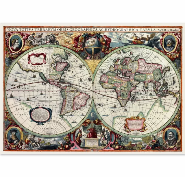 1630 Historic Old World Map by Hendrik Hondius - 24x17 or 34x24