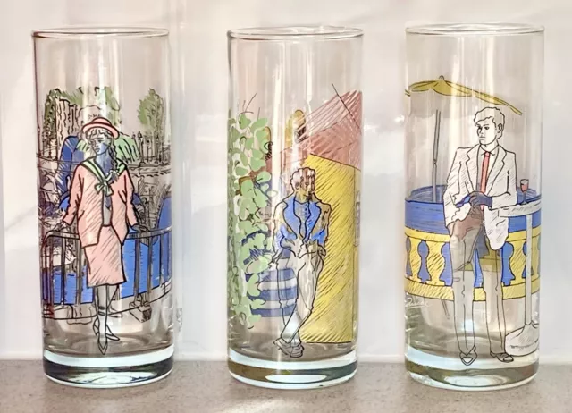 1980s Vintage Memphis Style Panache Highball Glasses By Dema x 3 * Rare *