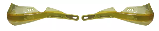 Pair of universal wrap around motorcycle hand guards with alloy inserts - yellow