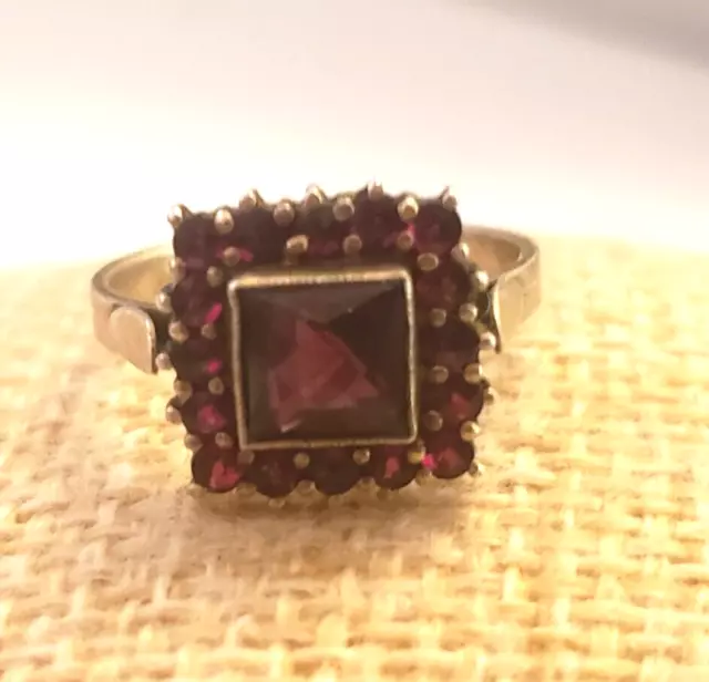 Vintage Czech 900 Fine Sterling Silver Bohemian Natural Garnet Cluster Ring 6.5