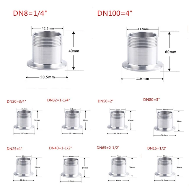 304 spina idraulica acciaio inox filettatura ferramenta tubo raccordo tri morsetto adattatore