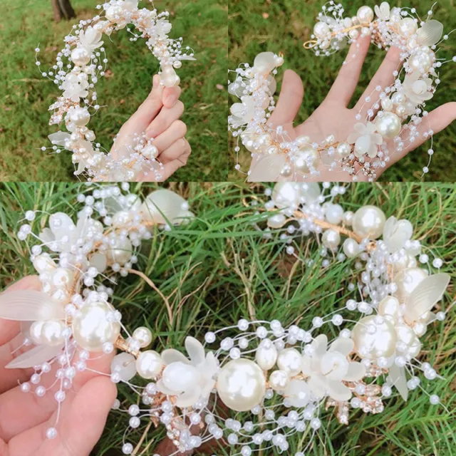 Wedding Headband Bridal Pearl Flower Hair Band Tiara Crystal Headpiece JewelryX1