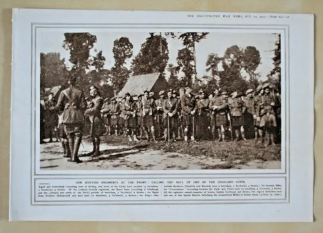 Page From "The Illustrated War News 1915" Our Scottish Regiments Highland Corps