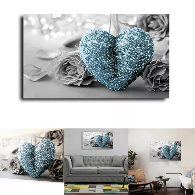 Inspirierende grau blau Liebesherz Rose Leinwand Wandkunst für kreative Räume 3