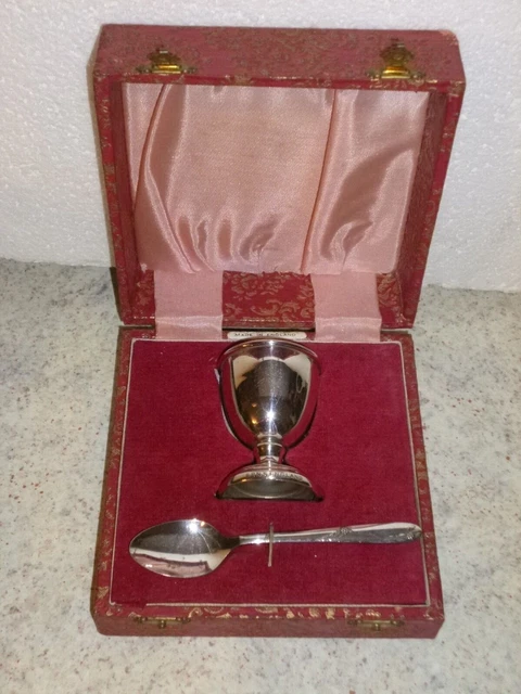 VINTAGE ANGORA EPNS Silver Plate Breakfast Set Egg Cup & Spoon Boxed £ ...