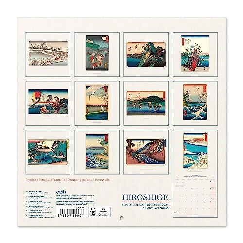 Calendrier Bureau 2025 Art Japonais Hokusai - 18x20cm - Papier 300g - Multilingue - Janvier à Décembre 2025