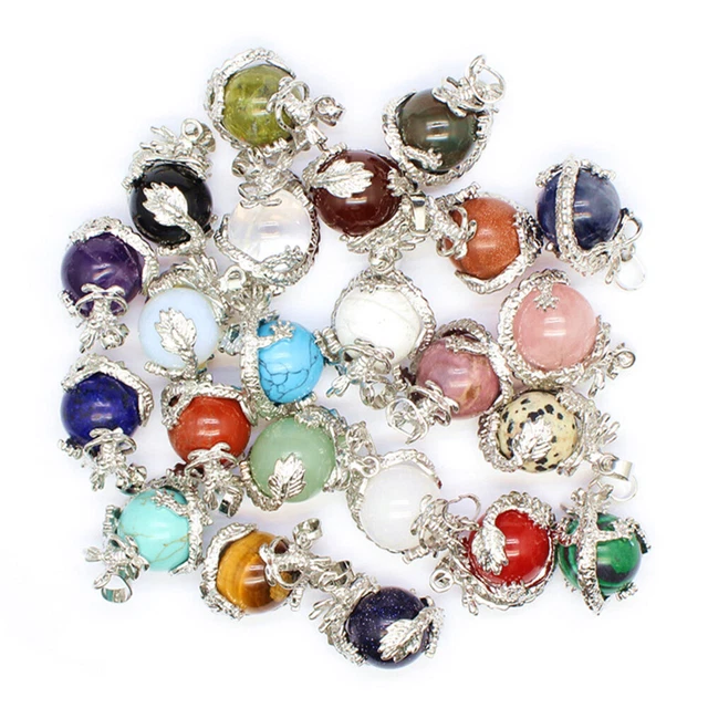 Natural Gemstone Dragon Ball Round Reiki Chakra Healing Pendant Necklaces Beads