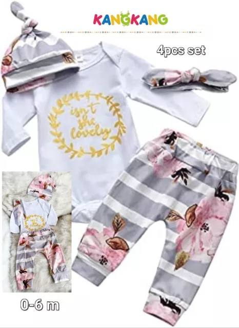 SHE ADORABILI Neonata Vestiti Romper Tuta Floreale Pantaloni Cappello 0-3 m