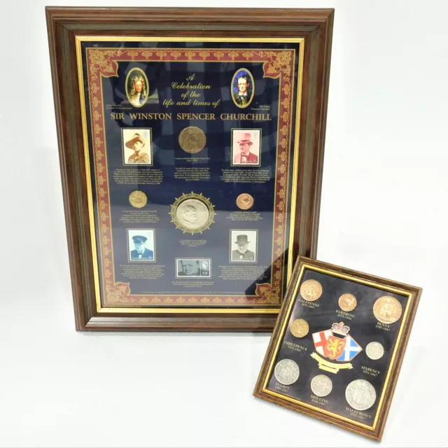 Winston Churchill Coin & Stamp Collection Framed Display w/UK Coins of the Realm