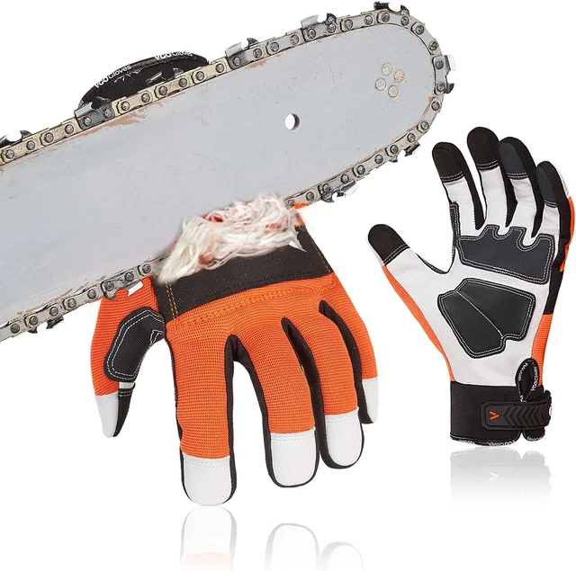 Vgo 1-Pair Chainsaw Work Gloves Saw Protection on Left Hand Back Size L, Orange,