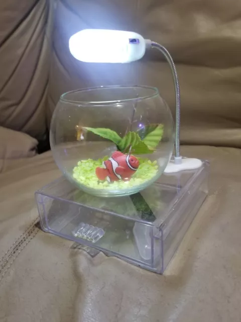 Mini 4 Inch Glass Bowl Beta Fish Tank With Storage Base Led Light  Deco Set