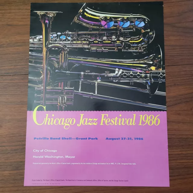 Vintage 1986 Chicago Jazz Festival Poster Mayor Harold Washington 18" X 24"