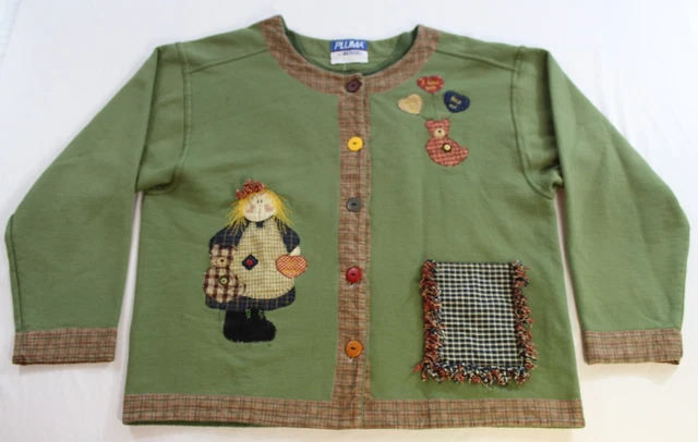 Vintage 90s Pluma by Russell Athletic Button Front Sweatshirt Womens XL Applique
