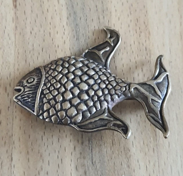 Broche Poisson Vintage – Signée Chantal Audias, Métal Doré, Superbe état