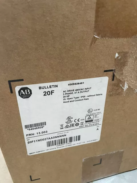 Allen Bradley 20F11ND027AA0NNNNN SER A 20HP PowerFlex 753 VFD AC DRIVE AB NEW