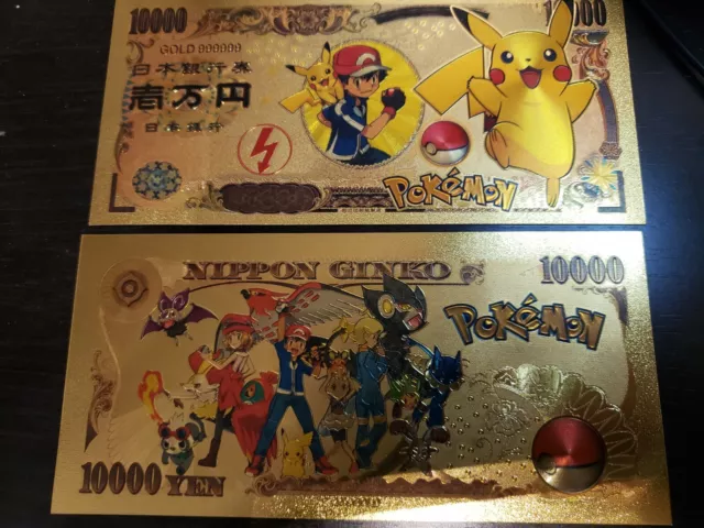 USA Banknoten Pokemon Charmander Eevee 10B Yen Novelty 24K Gold Foil Plated  Note Bill GFN52