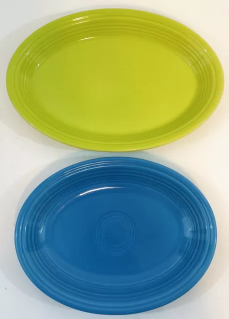 2 Vintage Homer Laughlin Fiesta Green & Blue Oval Plates Platters Art Deco