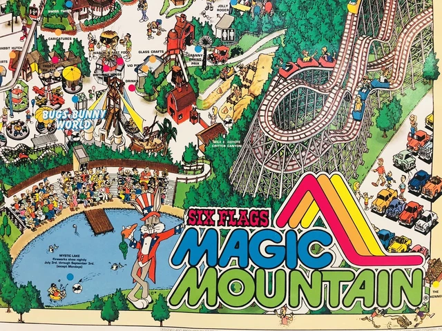 1990 SIX FLAGS MAGIC MOUNTAIN Vintage Amusement Theme Park Souvenir Map ...