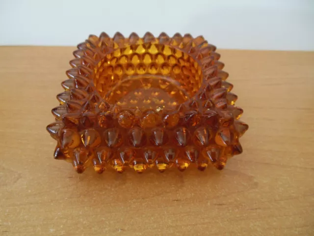 Vintage Amber Hobnail Square Master Salt Fenton/Votive Holder