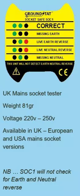 Enchufe Socket Safe Test del Reino Unido - Fabricado por GroundStat™ 3