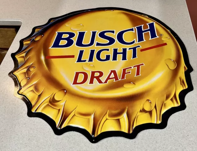 Vintage 1989 Busch Light Draft Beer Bottle Cap Tin Metal Sign