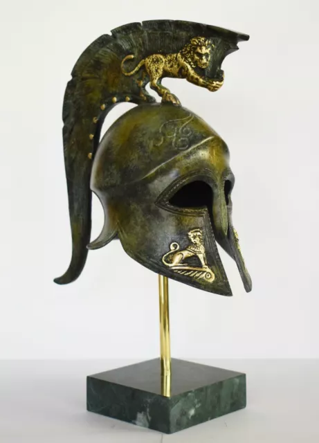 Ancient Greek Spartan Corinthian Helmet - Classic Period - Marble Base - Bronze