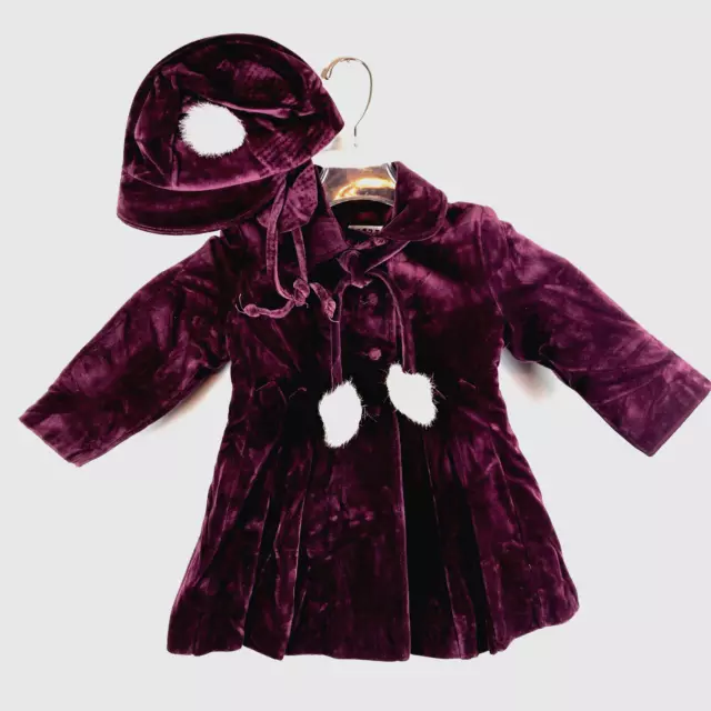 Rothschild Girls 4 Vintage Coat velvet Hat 1970s purple burgundy