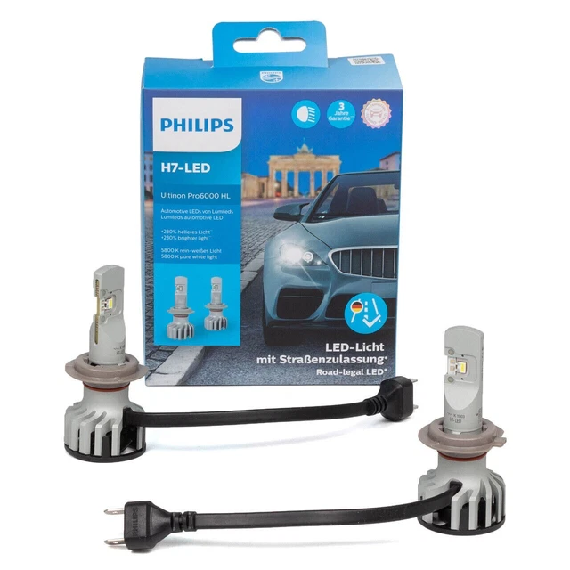 2x PHILIPS Ultinon PRO 6000, H7 LED 11972 x2 with road approval 12V +230%, 5800K