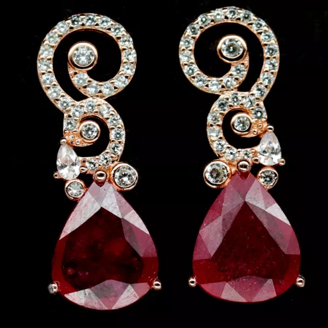 9 X 11 Mm. Birne Rot Rubin & Weiß Cubic Zirkonia Ohrringe 925 Sterlingsilber