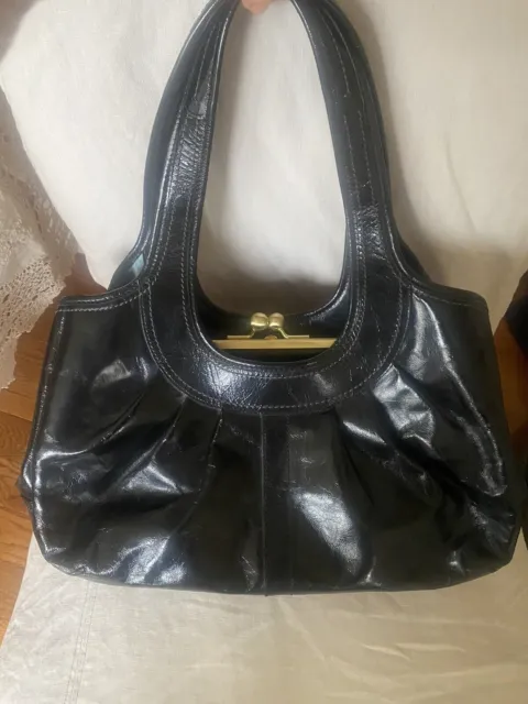 Coach Ergo Kisslock Handbag Shoulder Bag Black Patent Leather 12520